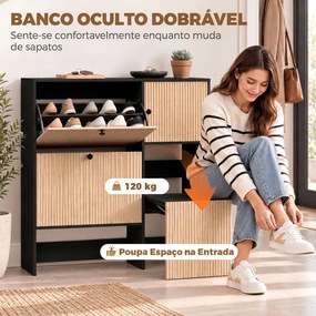 Sapateira Estreita com 2 Gavetas Basculantes Armário Banco Oculto e Prateleiras Ajustáveis 8-10 Pares 100x23,8x100 cm cor Carvalho