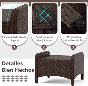 Conjunto de 2 Pufes Retangulares Jardim, 54 x 46 x 39,5 cm, Almofadas Removíveis, Branco e castanho