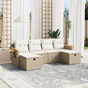 vidaXL 6 pcs conjunto de sofás p/ jardim com almofadões vime PE bege