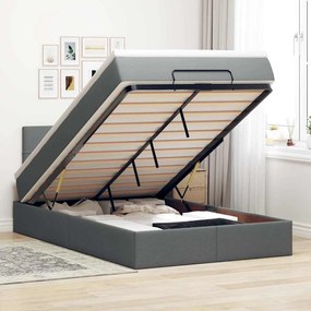 Cama otomana com colchão&amp;LEDs 120x200 cm tecido cinzento escuro