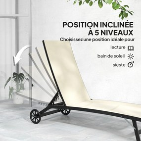 Conjunto de 2 espreguiçadeiras em alumínio e textilene com rodas e encosto reclinável, capacidade máxima de 150 kg, cor cáqui