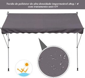 Toldo Portátil com Manivela e Altura Regulável - 200x150x170-280cm - C