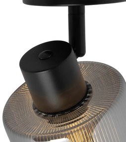 Candeeiro de teto Art Deco preto com vidro fumê ajustável - Laura Art Deco
