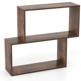 Estante geométrica de 3 níveis, prateleira independente de madeira com 2 compartimentos em forma de cubo, cor natural