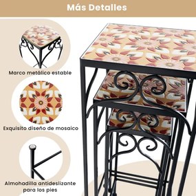 Conjunto de 3 suportes de metal para plantas, mosaico, azulejos pintados, vaso de flores, expositor para casa, varanda, amarelo