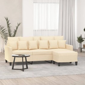 vidaXL Sofá de 3 lugares com apoio de pés 180 cm tecido cor creme