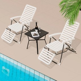 Conjunto de 2 espreguiçadeiras reclináveis dobráveis jardim PP Patio Lounger com encosto de 7 posições e apoio para os pés confortável para jardim pis