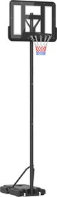HOMCOM Cesta Basquetebol Altura Ajustável 220-365 cm Aro Suporte Rodas Base Recarregável Estável Preto | Aosom Portugal