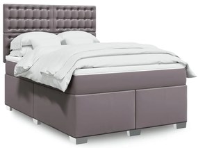 vidaXL Cama com molas/colchão 140x190 cm couro artificial cinzento