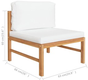 4 pcs conj. lounge jardim c/ almofadões cor creme teca maciça