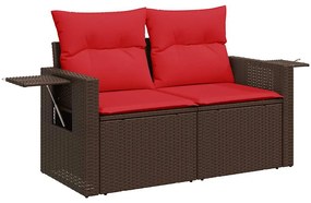 8 pcs conj. sofás jardim c/ almofadões vime PE/acácia castanho