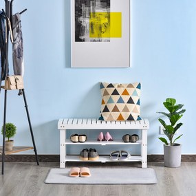 Banco para sapatos em madeira com 3 níveis, prateleira de arrumação e compartimento oculto, 90 x 29 x 45 cm, branco