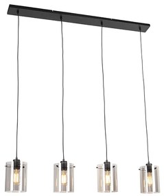 Candeeiro de suspensão inteligente preto com vidro fumê incl. 4 Wifi ST64 - Dome