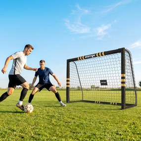 Baliza de Futebol para Jardim 240x85x160 cm com Rede, Estrutura Metálica, Acolchoamento EPE e Estacas, Preto e Amarelo