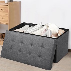 Banco dobrável com espaço para arrumação 80 cm x 40,5 cm x 40,5 cm com assento acolchoado cinza escuro