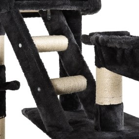 Árvore arranhador para Gatos com Altura Ajustável Plataformas Múltiplas Caverna Cestas e Escadas em Sisal Natural e Pelúcia 60x45x240-260 cm Cinza Esc