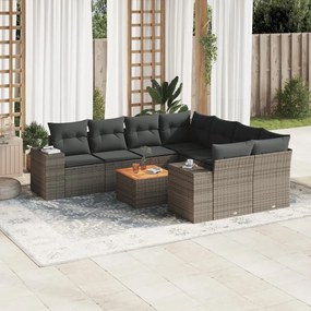vidaXL 9 pcs conjunto sofás p/ jardim com almofadões vime PE cinzento