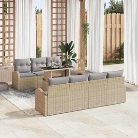 vidaXL Conjunto de Sofás de Jardim de 8 Peças com Almofadas Bege Rattan Poliéster