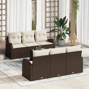 Conjunto de Sofás de Jardim de 7 Peças vidaXL com Almofadas Castanho R
