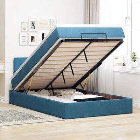 vidaXL Cama otomana com colchão 120x190 cm veludo azul-escuro