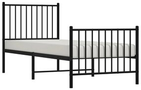 Estrutura de cama com cabeceira e pés 75x190 cm metal preto