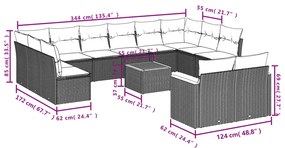 13 pcs conjunto de sofás p/ jardim com almofadões vime PE bege