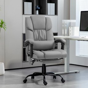 Cadeira de escritório com função de massagem, apoio para os pés, altura ajustável, encosto reclinável, comando com fio e rotação de 360° cinzento