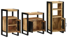 Conjunto de Móveis para Banheiro 3 pcs Madeira de manga maciça