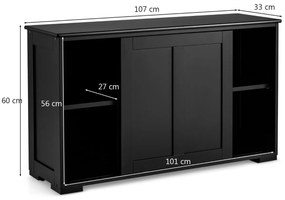 Armário de cozinha com portas de correr Armário Multiusos Organizador de arrumação para sala de jantar Sala de estar 107 x 33 x 60 cm Preto