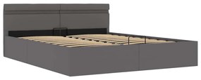 Cama hidráulica c/ arrumação LED 180x200cm couro art. cinzento