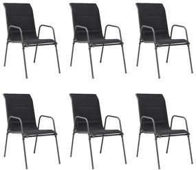 Cadeiras de jardim empilháveis 6 pcs aço e textilene preto
