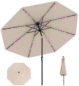 Guarda-sol solar de 290 cm com 96 luzes LED e 9 modos - Café