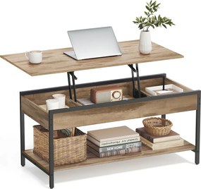 Mesa de centro com altura ajustável, 50 × 100 cm, com compartimento, castanho-camelo e Preto
