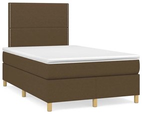 Cama box spring c/ colchão/LED 120x190cm tecido castanho-escuro