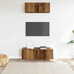 Conjunto de armário TV de parede 2 pcs madeira madeira velha