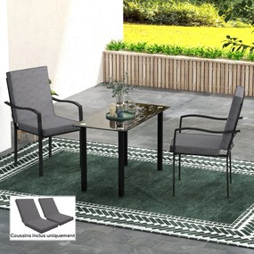 Conjunto de 2 almofadas de exterior para cadeira com encosto (NÃO INCLUIDAS), com presilhas, estofamento de 8 cm, 112 L x 51 L cm, cinzento escuro