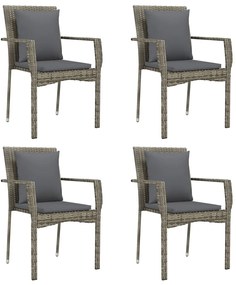 5 pcs conjunto de jantar p/ jardim c/ almofadões vime PE cinza