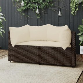vidaXL Sofás de canto para jardim com almofadões 2pcs vime PE castanho