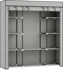 HOMCOM Armário de armazenamento de tecido dobrável com varão e prateleiras, 150 x 43 x 162,5 cm, cinza claro | Aosom Portugal