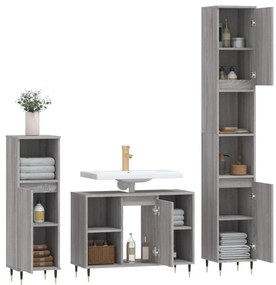 3 pcs Conjunto móveis casa de banho madeira proc. cinza sonoma