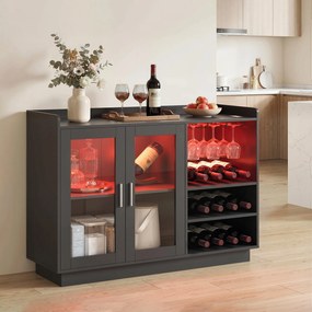 Móvel de Bar com Luzes LED RGB e Porta-Garrafas para 12 Garrafas Armário Buffet para Vinhos para Sala de Jantar Sala de Estar Preto