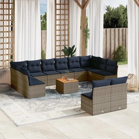vidaXL 13 pcs conjunto sofás p/ jardim c/ almofadões vime PE cinzento