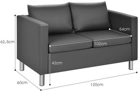 Sofá moderno de 2 lugares em imitação de couro PU com almofada macia conversível em sofá-cama perfeito para casa e escritório 120 x 60 x 62,5 cm Cinze