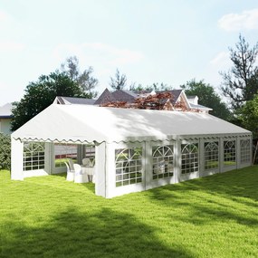 Tenda para Eventos 12x6m Tenda de Jardim com 12 Paredes Laterais Amovíveis e 12 Janelas Impermeável Proteção UV  30+ Branco