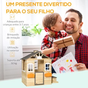 Casa de Jardim de Madeira para Crianças de 3-7 Anos com Janelas 2 Floreiras e 1 Banco 113x94x134,5 cm Madeira