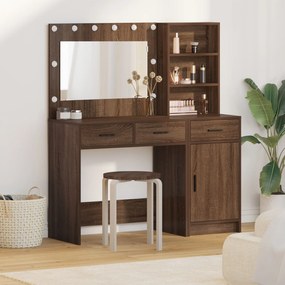 Conjunto de Mesa de Maquilhagem de 2 Peças com LED em Madeira de Carva