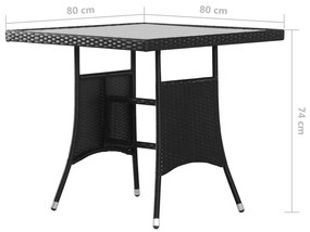 Mesa de jardim em vime PE 80x80x74 cm preto