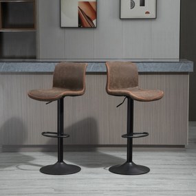 Conjunto de 2 bancos de bar vintage, ajustáveis e giratórios, com apoio para os pés em PU castanho e costura laranja