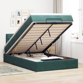 vidaXL Cama otomana com colchão 120x190 cm veludo verde-escuro