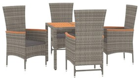 5 pcs conjunto de jantar p/ jardim c/ almofadões vime PE cinza